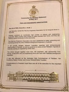 Recognition of PAK-AUS Engineers Association by the Australian Government