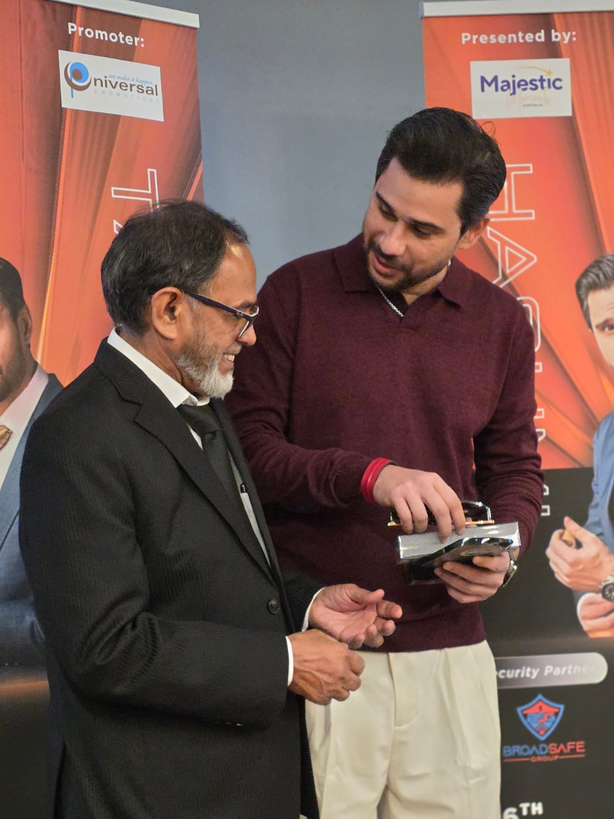 On stage at the Tabish Hashmi show in Sydney, where the Association's Engineering Industry Award was presented