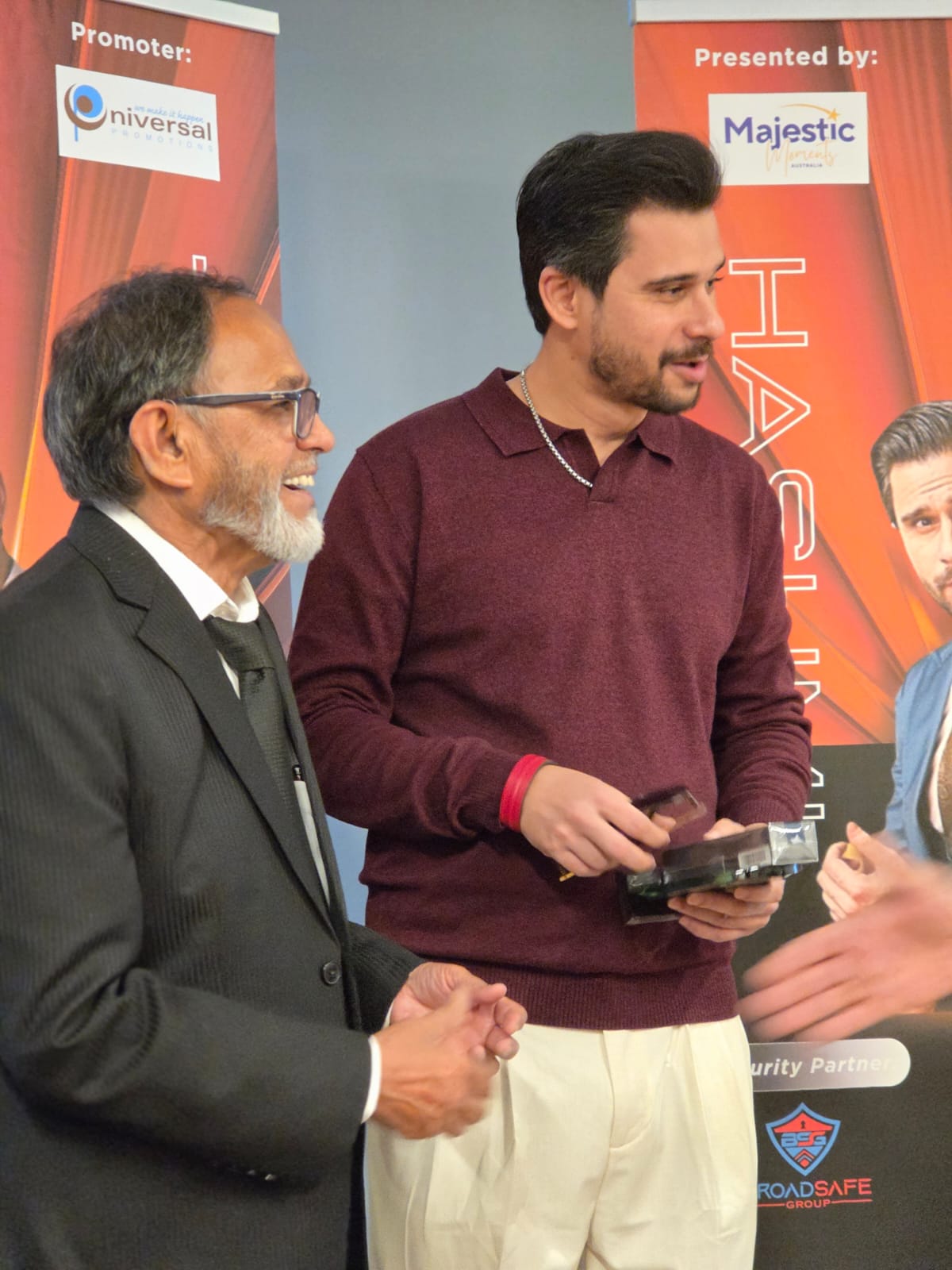 On stage at the Tabish Hashmi show in Sydney, where the Association's Engineering Industry Award was presented